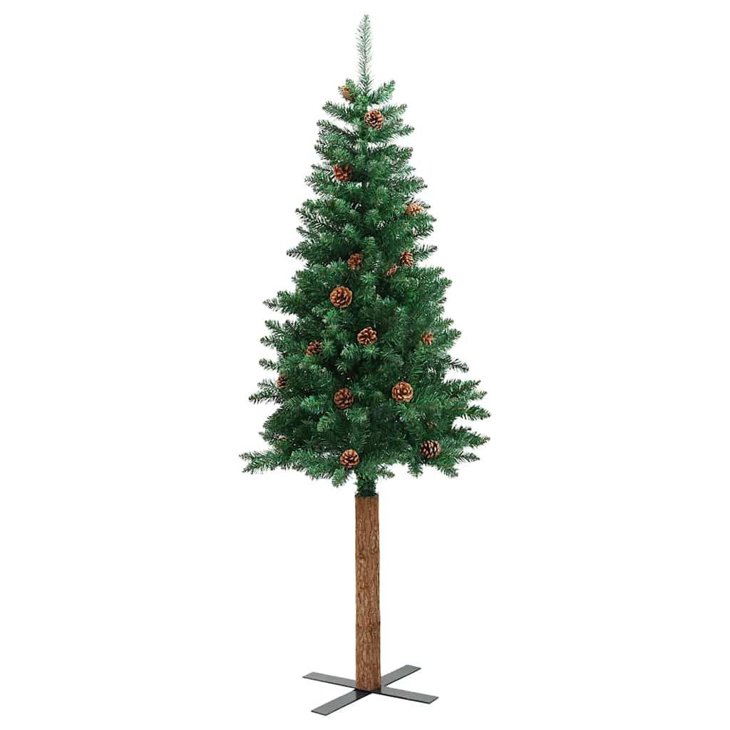 furnicato Künstlicher Weihnachtsbaum Schmaler Weihnachtsbaum 150 cm Grün mit Massivholz-Ständer, Künstliche Tanne mit 291 Spitzen, 33 Zapfen für den Innenbereic – Bild 3 von 5