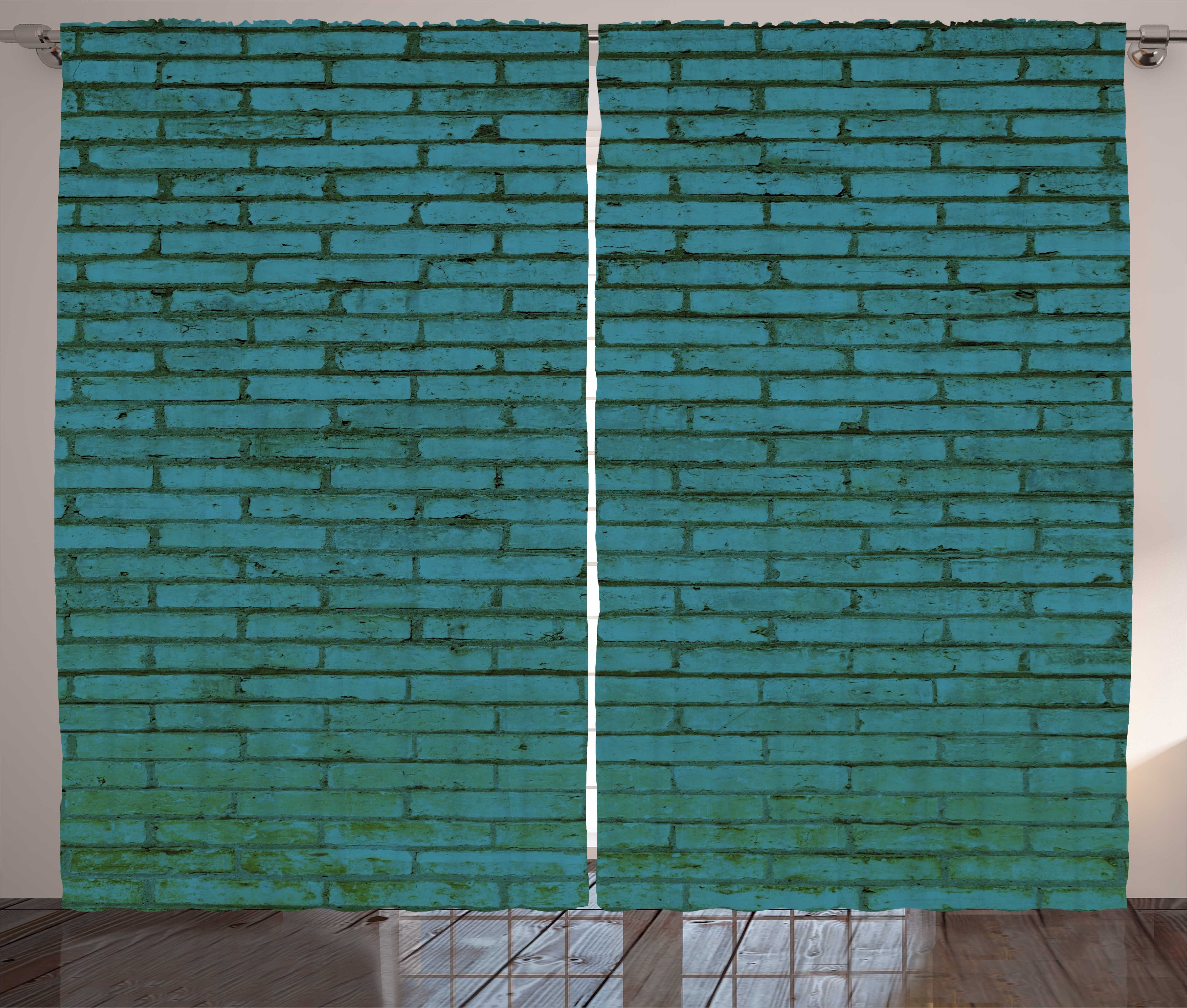 Gardine Schlafzimmer Kräuselband Pattern Brick Teal Vorhang Haken, Wie mit Abakuhaus, und Wall Schlaufen Dunkler