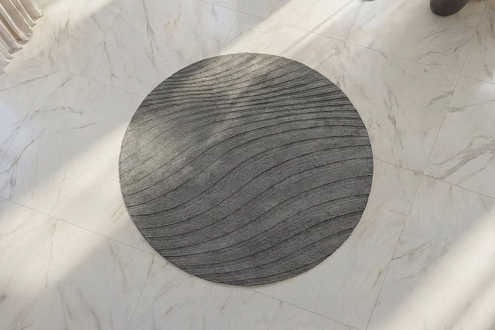 riess-ambiente Teppich WAVE 230cm anthrazit - Polyester, 3D-strukturiert, Hoch-Tief-Effekt, rund, Höhe: 1 mm, Kurzflor Indoor Matte - ideal für Flur, Badezimmer oder Loft-Wohnung