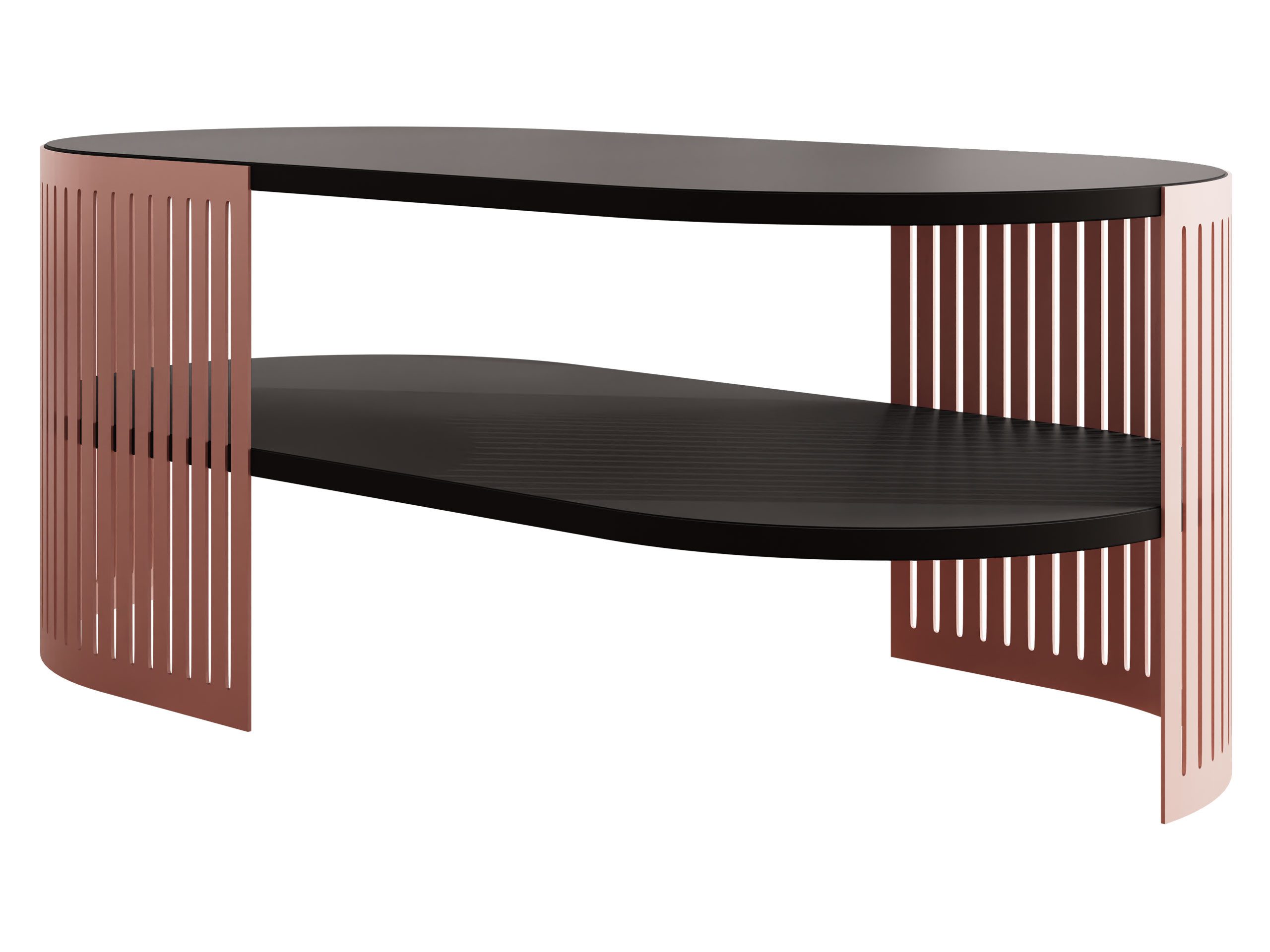 MIRJAN24 Couchtisch Fikoli Oval Ember II (mit Regal), 100x50x40 cm, Beine und Seiten aus Stahl