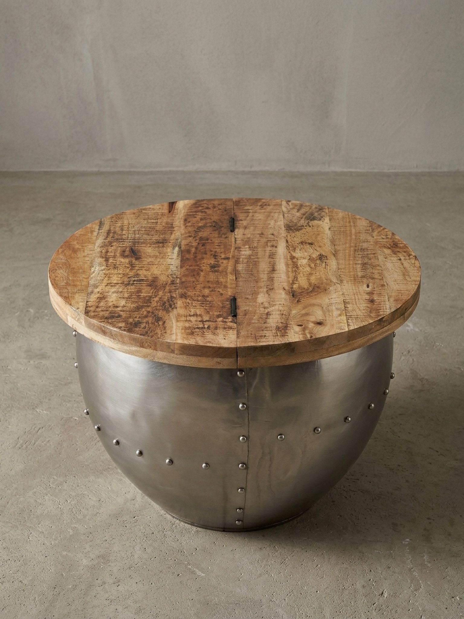 KADIMA DESIGN Couchtisch Couchtisch Mango Massivholz / Metall 60x43x60 cm Industrial Style Rund (Moderner Loungetisch Sofatisch Silber), Design Wohnzimmertisch  – Bild 5 von 5