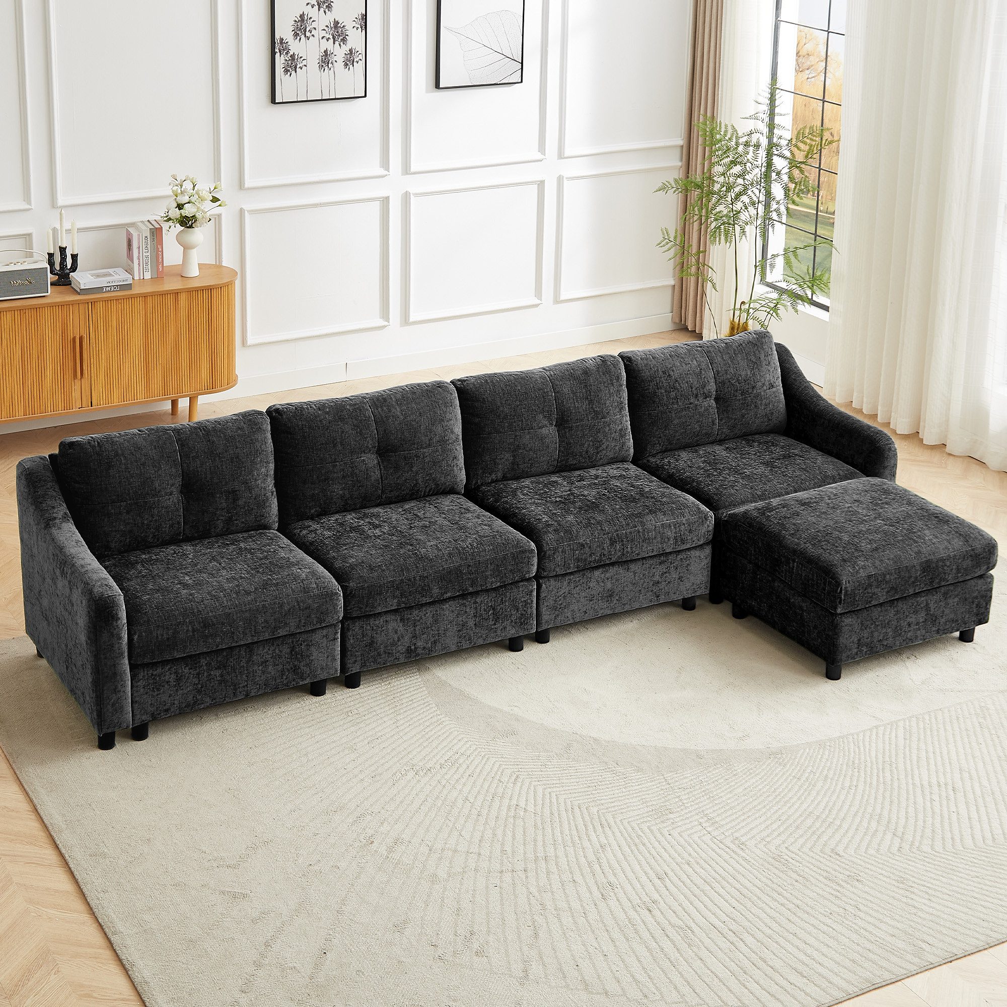 Jiexi Wohnlandschaft L oder U Form Couch,Chenille-Stoff,2/3/4-Sitzer, 251/328 cm