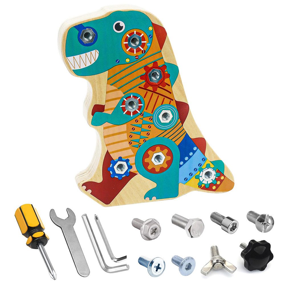 CLTYQ Lernspielzeug Montessori-Spielzeug für 3-5 Jahre, Holz Schraubbrett,Motorikspielzeug, Dino Holzspielzeug, Schraubspiel,Lernspiele für Mädchen und Jungen