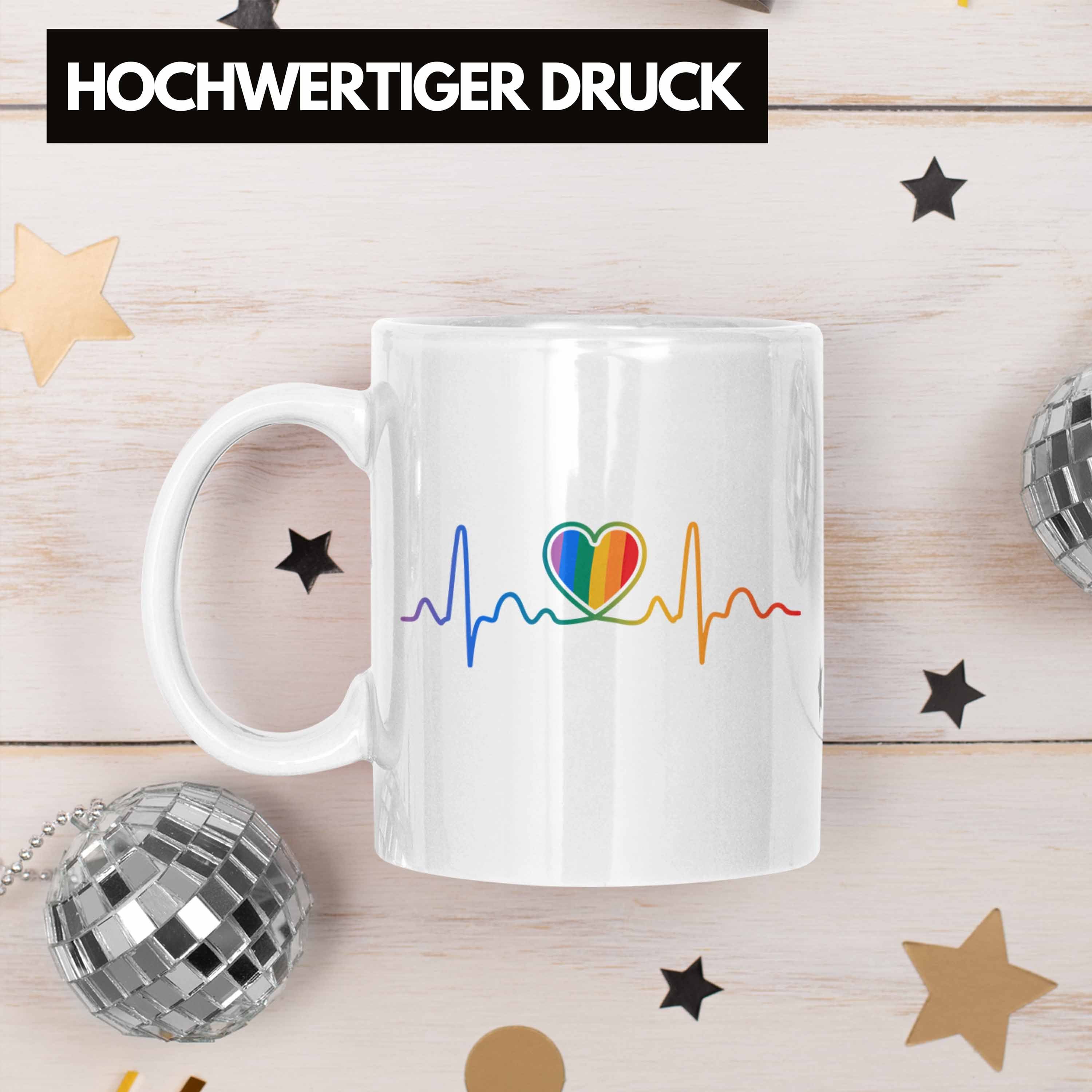 Regenbogen LGBT Lesben Schwule Grafik für Weiss Tasse Geschenk Trendation Tasse Herzschlag Transgender Trendation Lustige - Regenbogen