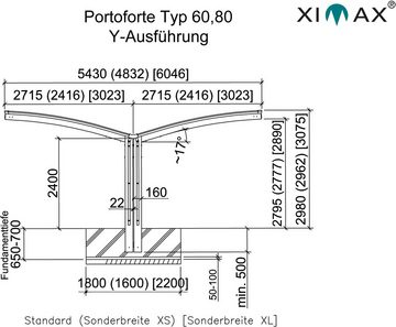 Ximax Doppelcarport Portoforte Typ 80 Y-Edelstahl-Look, BxT: 543x495 cm, 240 cm Einfahrtshöhe, Aluminium