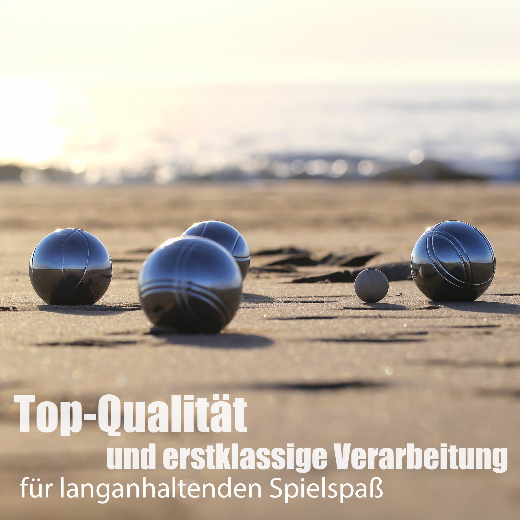 BigDean Spielball Boule Set mit 8 Boule Kugeln aus hochwertigem Edelstahl (Set, 1-St., 8 Spielkugeln, 2 Zielkugeln), Hochwertige Edelstahl Kugeln, 4 Designs leichtes erkennen der Kugeln