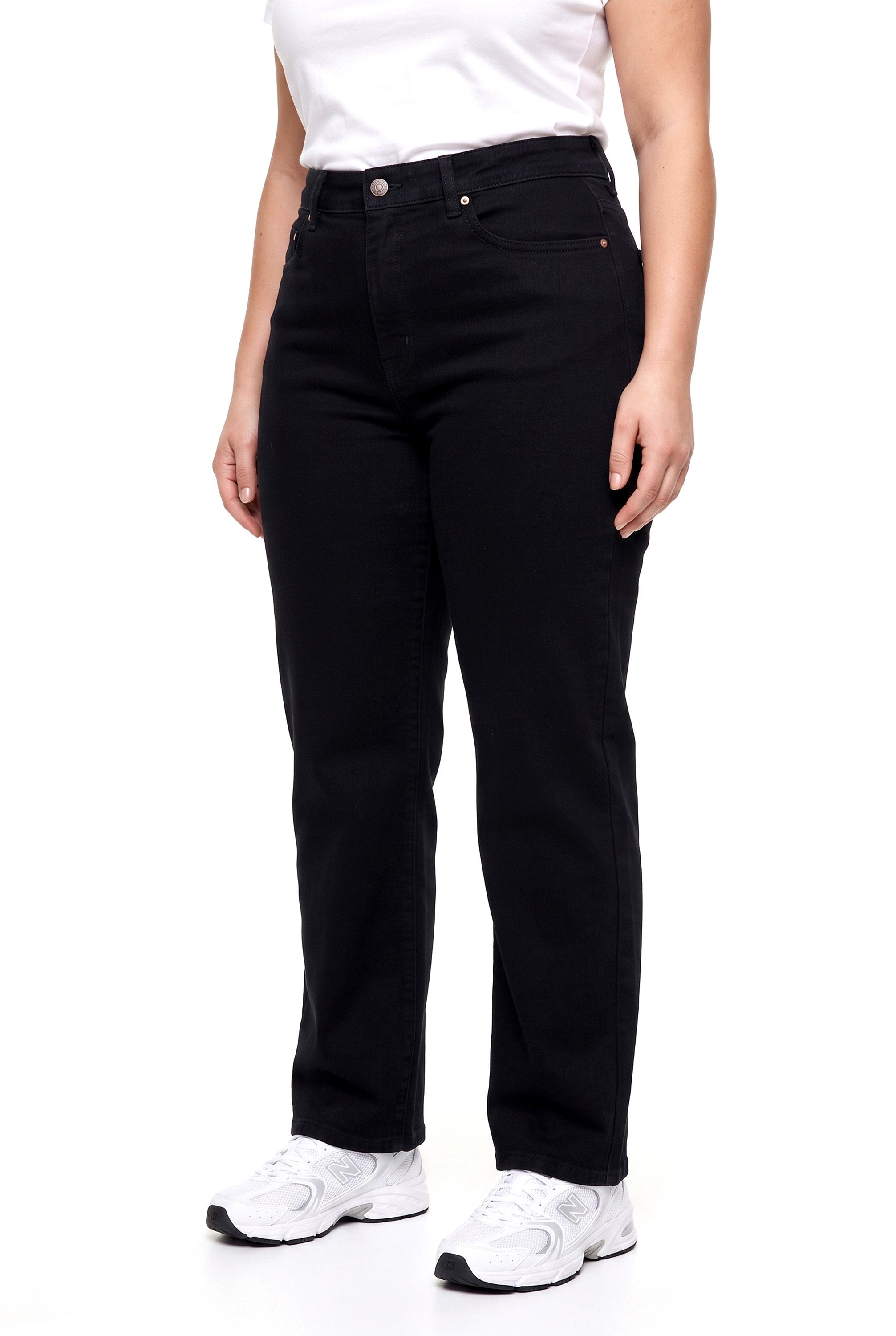 ESRA Straight-Jeans Gerade Schnitt Jeans hoher Bund mit Stretch bis Plus Size Übergröße Straight Jeans Damen High Waist Stretch Jeans Hose mit geradem Bein – Bild 2 von 5
