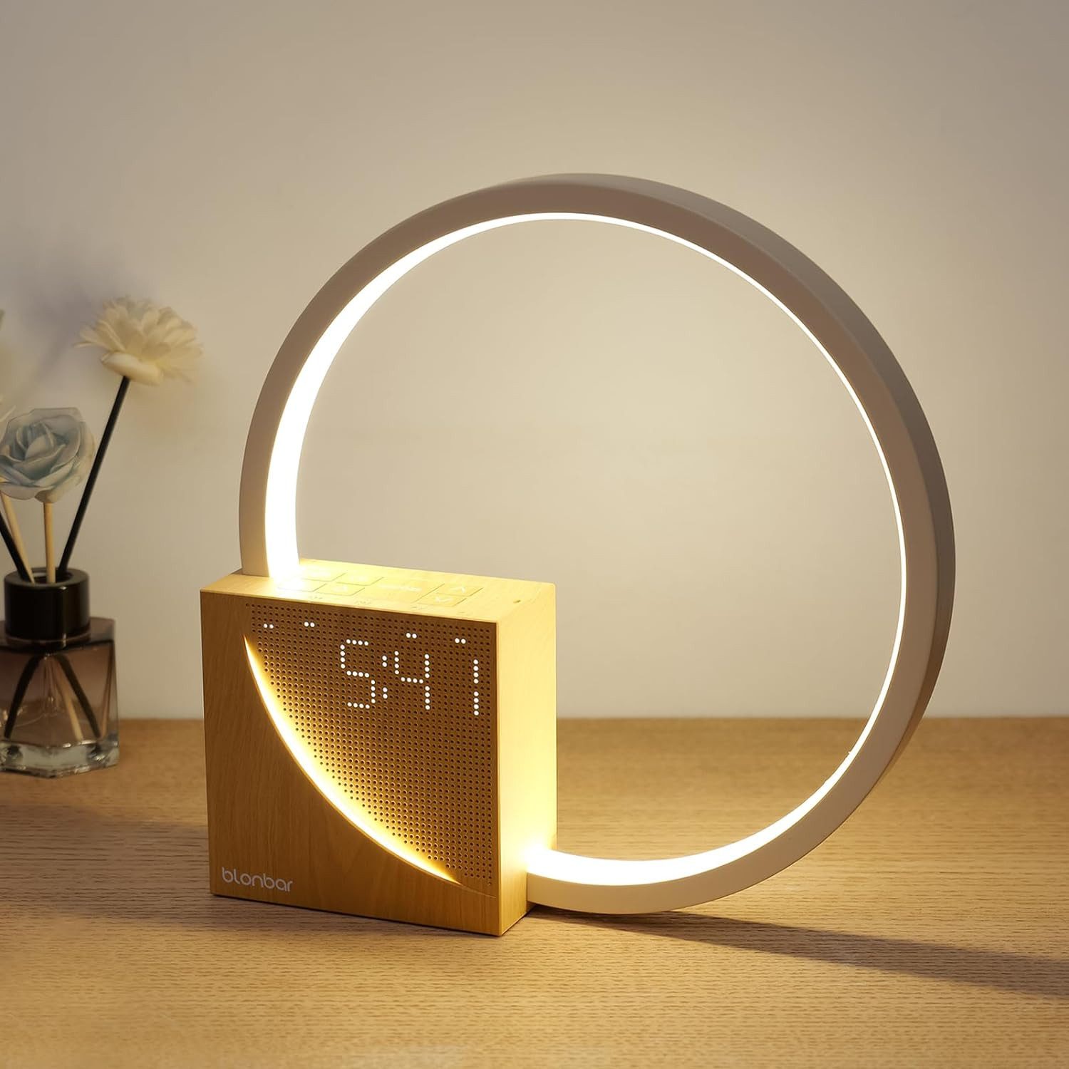 Ophy Nachttischlampe Touch-Dimmbare Nachttischlampe mit USB-Ladefunktion, warmweißes Licht, 3 Stufige Helligkeit Nachtlicht, Tageslichtwecker & 3 Helligkeitsstufen – 10W, Wake-Up Licht