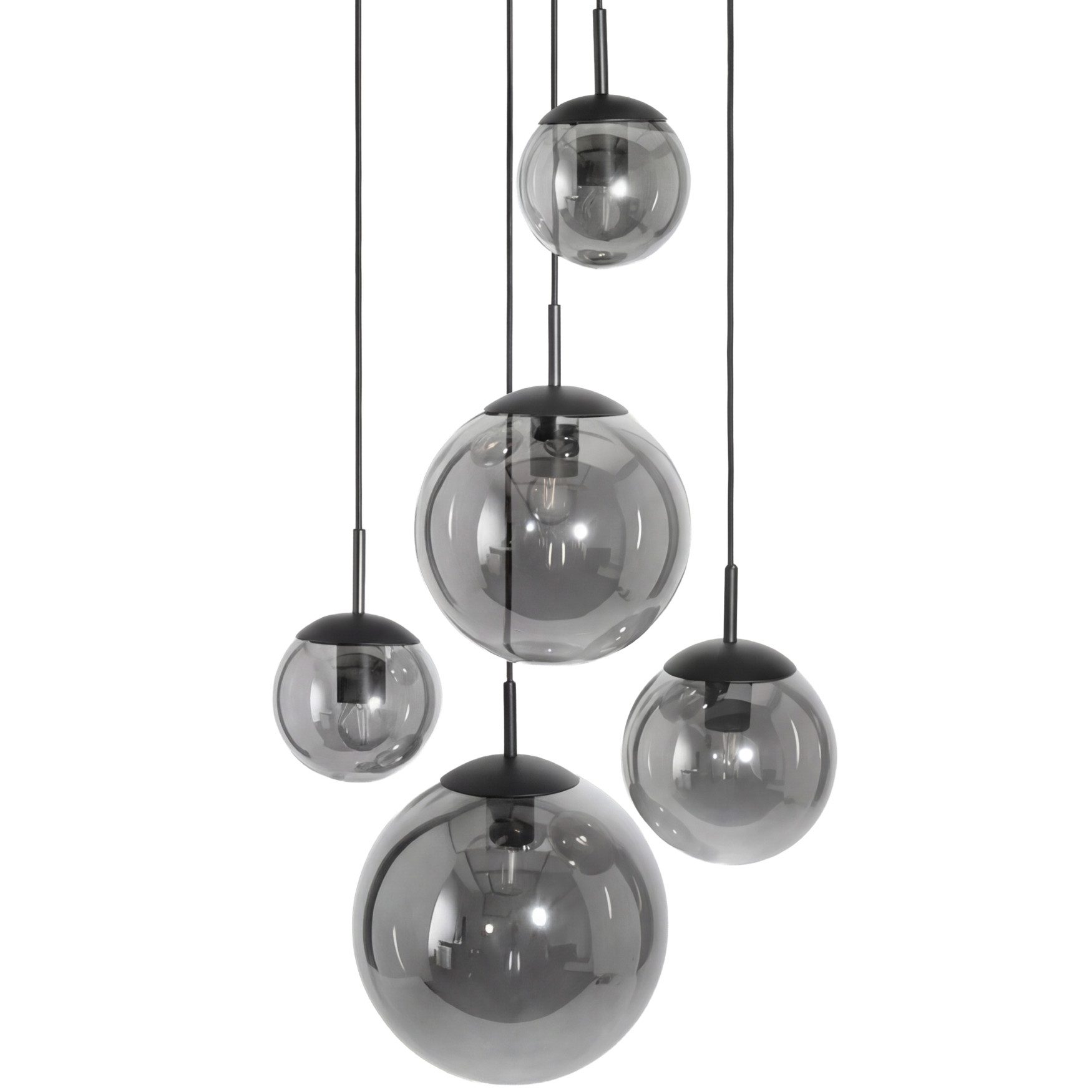 Liadomo Pendelleuchte Vetro, Leuchtmittel inklusive, Warmweiß, 5-flammig, Cluster, Rauchglasschirme, E27, für hohe Decken geeignet