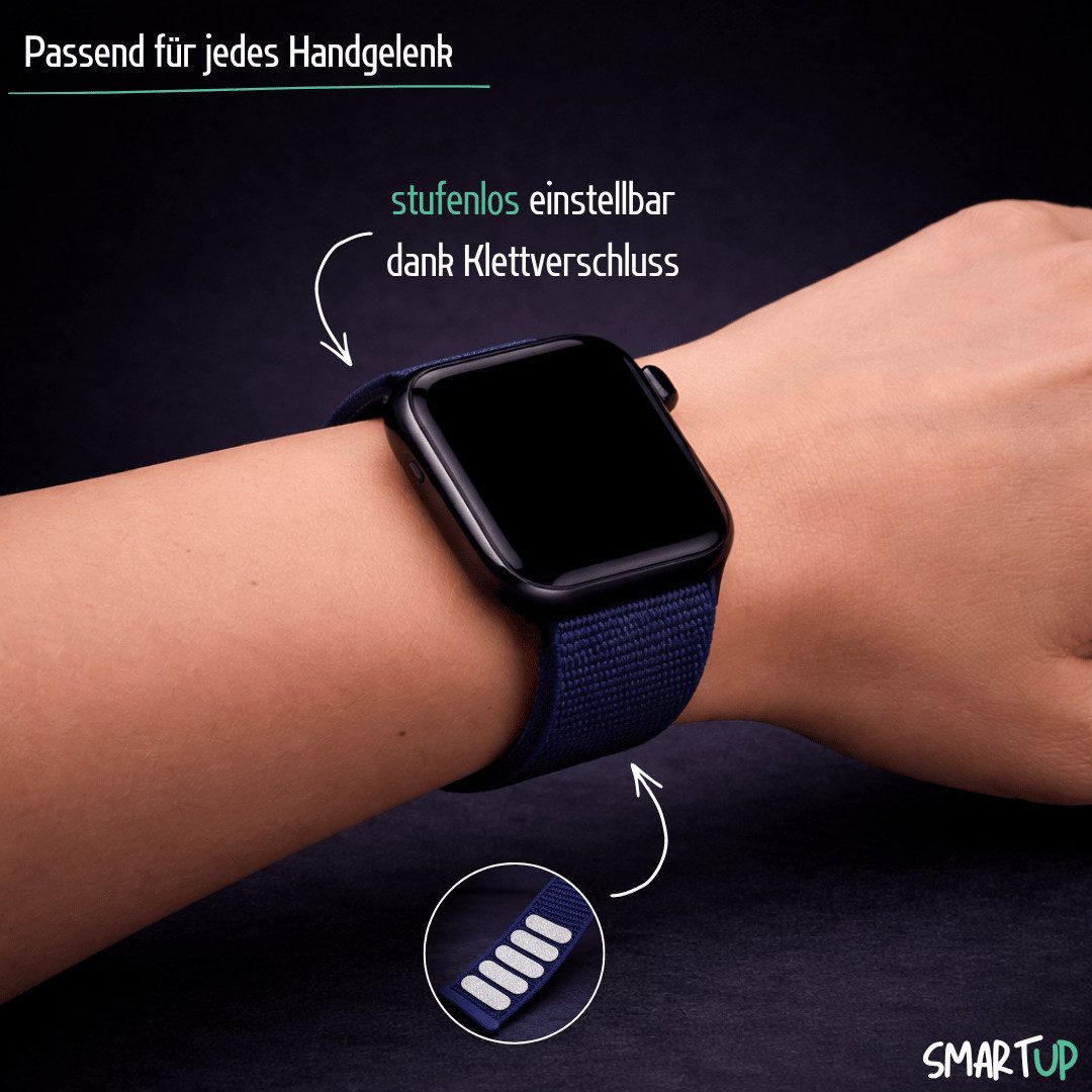 SmartUP Smartwatch-Armband für Apple Watch 11 10 9 8 7 6 5 4 3 2 SE Ultra Nylon Sport Ersatzband, kompatibel mit allen Apple Watch Modellen, atmungsaktives Nylon