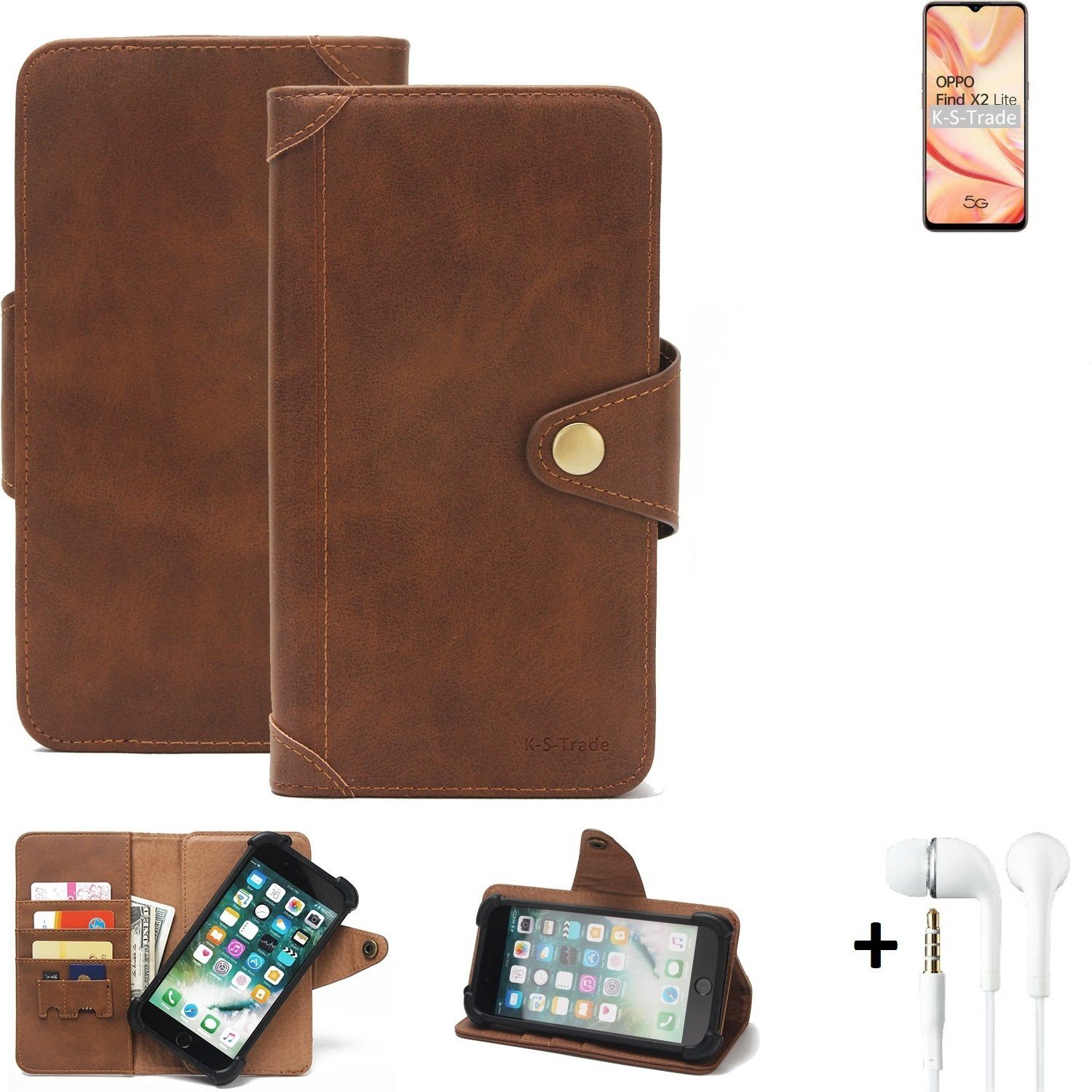 K-S-Trade Handyhülle für Oppo Find X2 Lite, Handyhülle Schutzhülle Walletcase Bookstyle Schutz Case Hülle