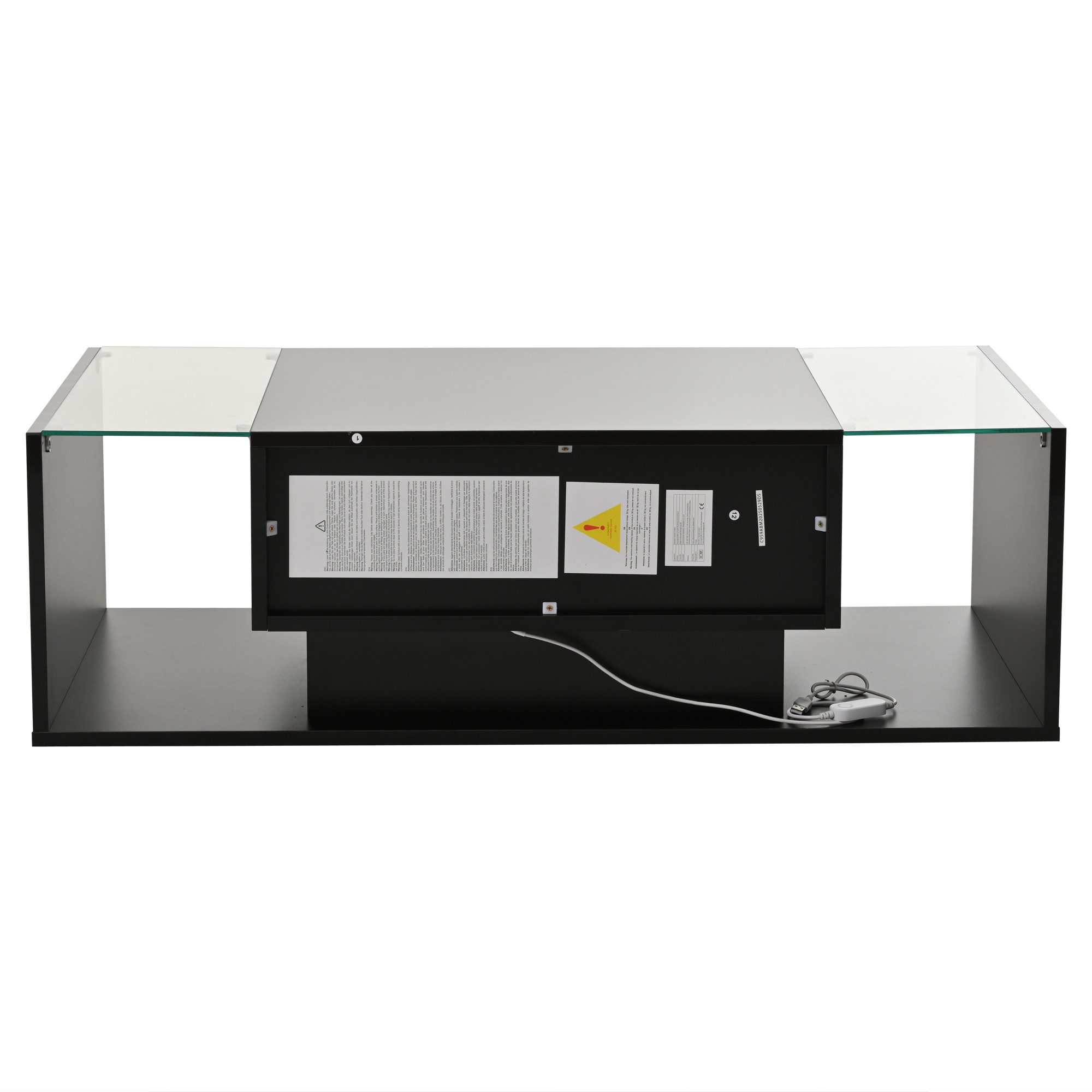 Welltin Couchtisch Couchtisch aus gehärtetem Glas mit Hochglanzoberfläche, Kaffetisch mit Schublade und integrierter LED-Lichtleiste 100x50x31cm