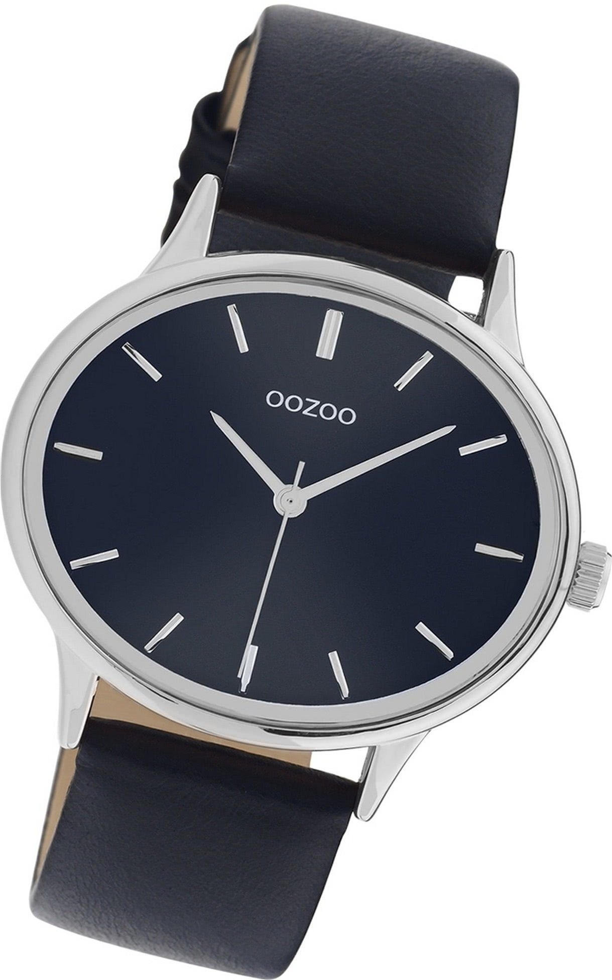 OOZOO Quarzuhr rundes Armbanduhr groß blau, 42mm) Damen (ca. Gehäuse, Timepieces, Lederarmband Oozoo Damenuhr