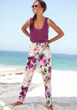 Beachtime Jerseyhose mit Blumendruck und elastischem Bund, Sommerhose, Strandhose