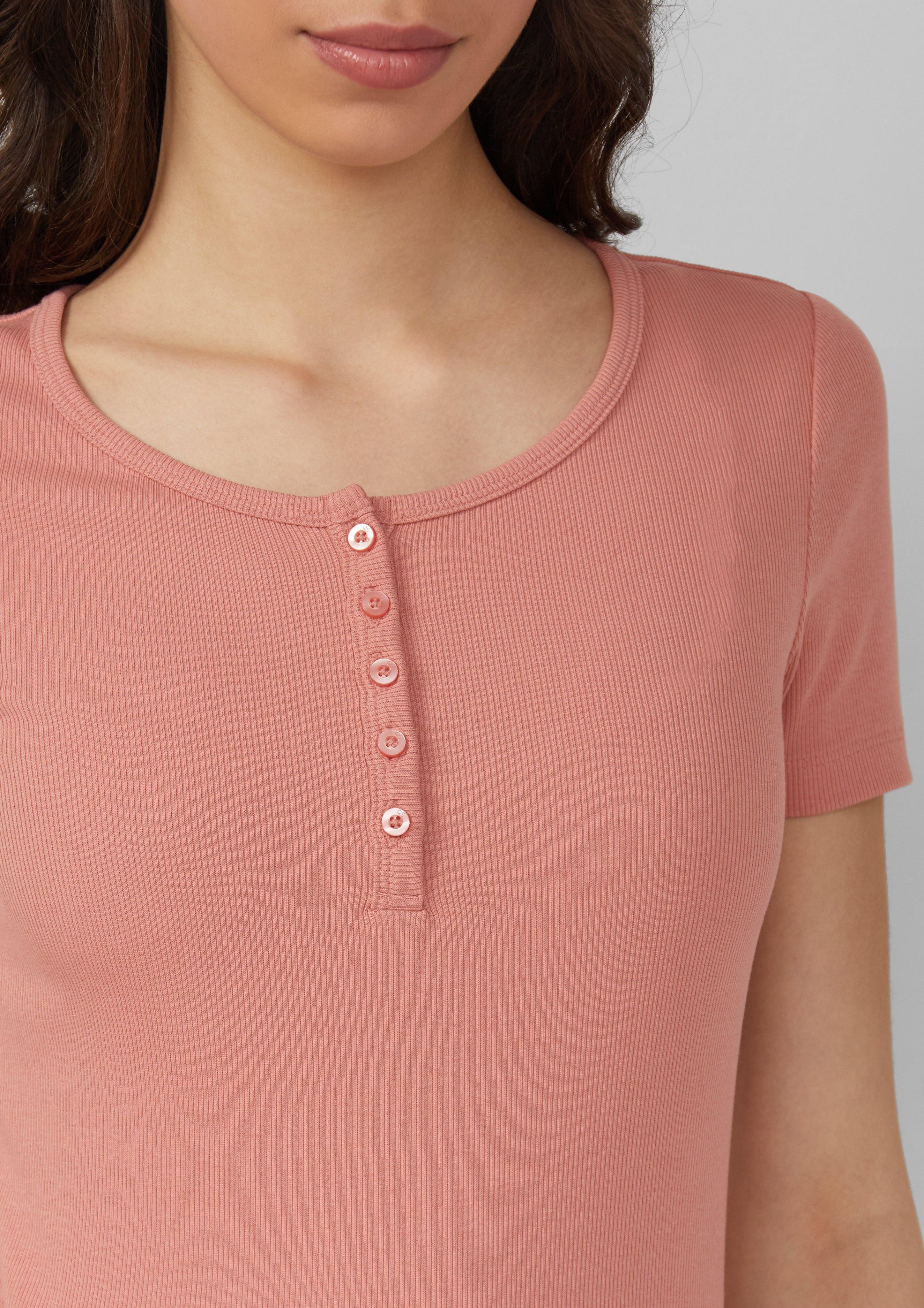 QS Kurzarmshirt Geripptes T-Shirt mit Knopfleiste günstig online kaufen