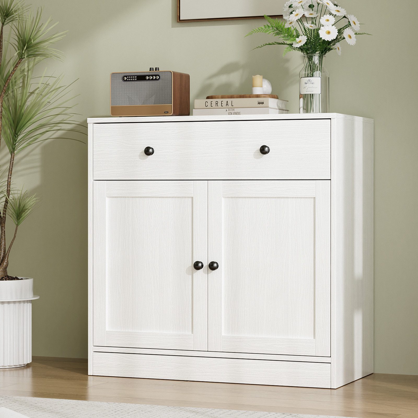 VOWNER Sideboard mit Schubladen & 2 Türen, Küchenschrank mit Arbeitsplatte (1 St), Buffetschrank Aufbewahrungsschrank, 40x80x80 cm