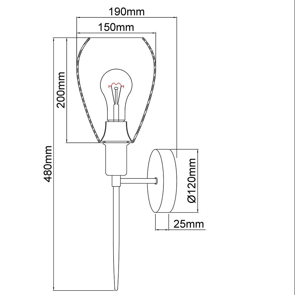 Lampenschirm Wandlampe Wandleuchte, Leuchtmittel Wandfackel LED Wandlampe inklusive, etc-shop Wohnzimmer Rauchglas nicht