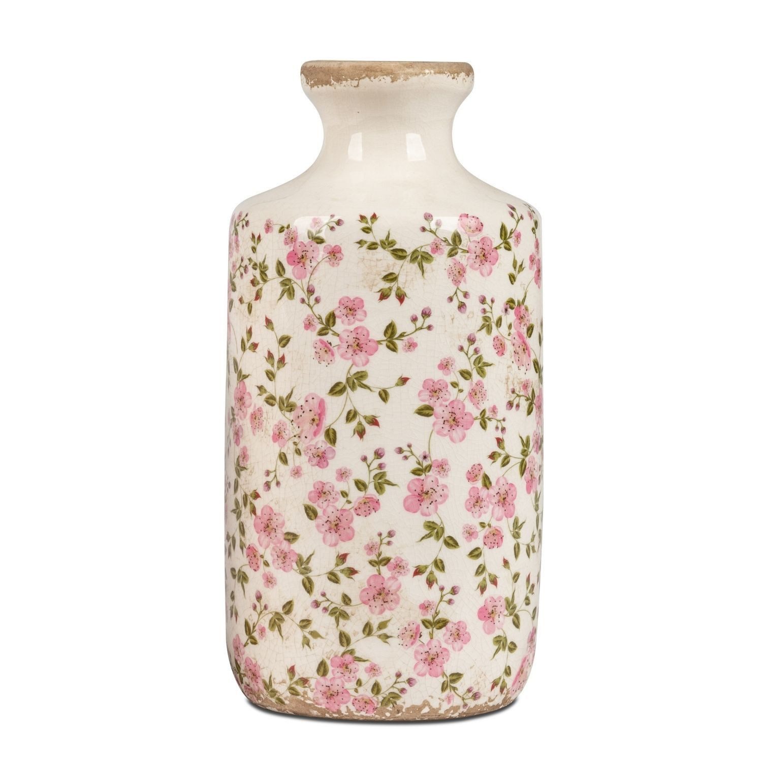 formano Dekovase Vintage Blüten, Höhe: 27cm, Farbe: Weiß, Motiv: Blumen