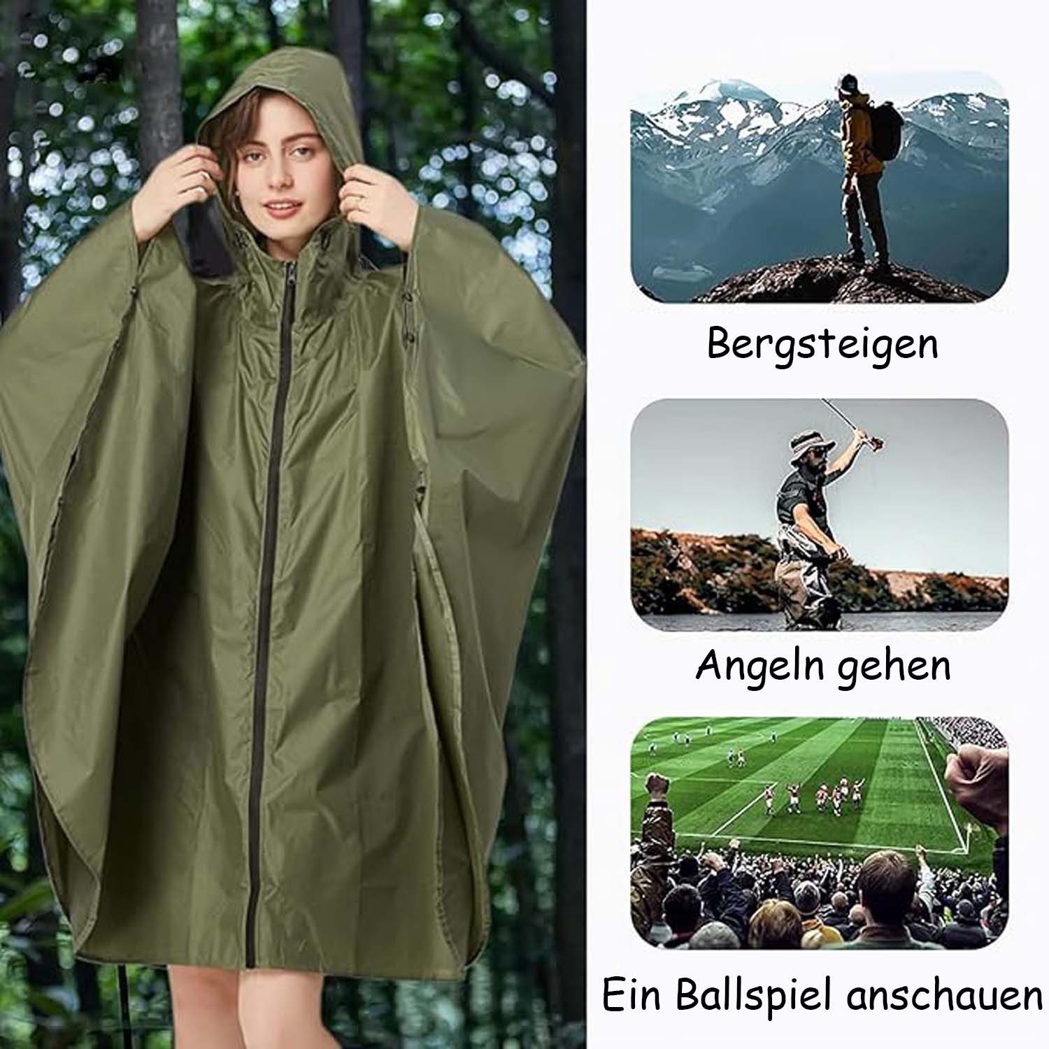 nsihing Regenjacke Unisex Regenjacken Regencape, Wasserdicht mit Kapuze – Bild 5 von 5