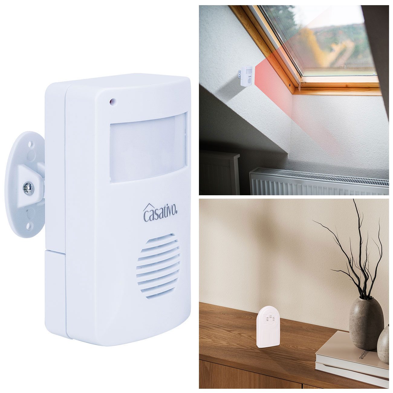 Casativo Bewegungsmelder Funk-Durchgangsmelder PIR-Sensor 8m Kabelloser Alarm-Bewegungsmelder, (1-St., 1er-Set & 2er-Set), 8m PIR-Sensor, 30m Reichweite & 3 Klingel-Optionen