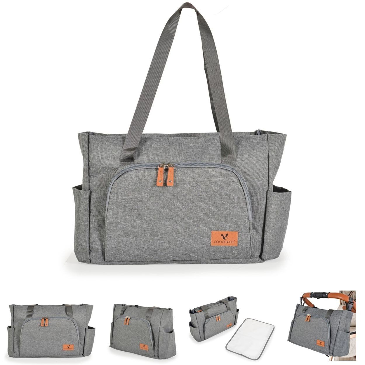 Cangaroo Wickeltasche Keily (1-tlg), Wickelunterlage, Vordertasche, Seitentaschen, Kinderwagenclips