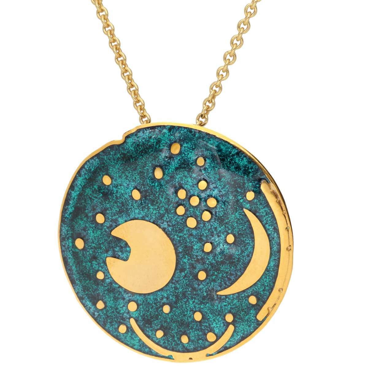 trendor Kette mit Anhänger 21453, für Damen Himmelsscheibe von Nebra Silber grün/gold ⌀ 30 mm