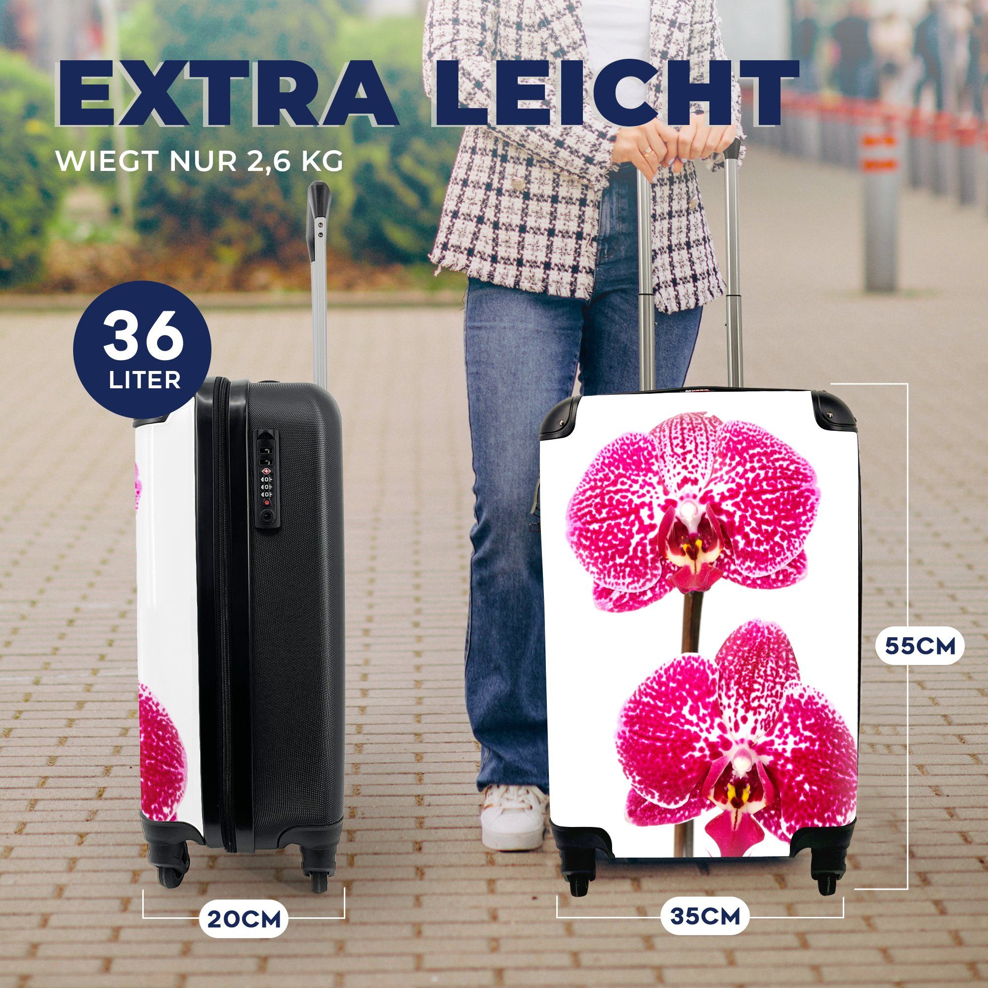 Ferien, Rollen, Handgepäckkoffer Reisekoffer mit Reisetasche für Orchidee Handgepäck Trolley, rosa, MuchoWow 4 rollen,