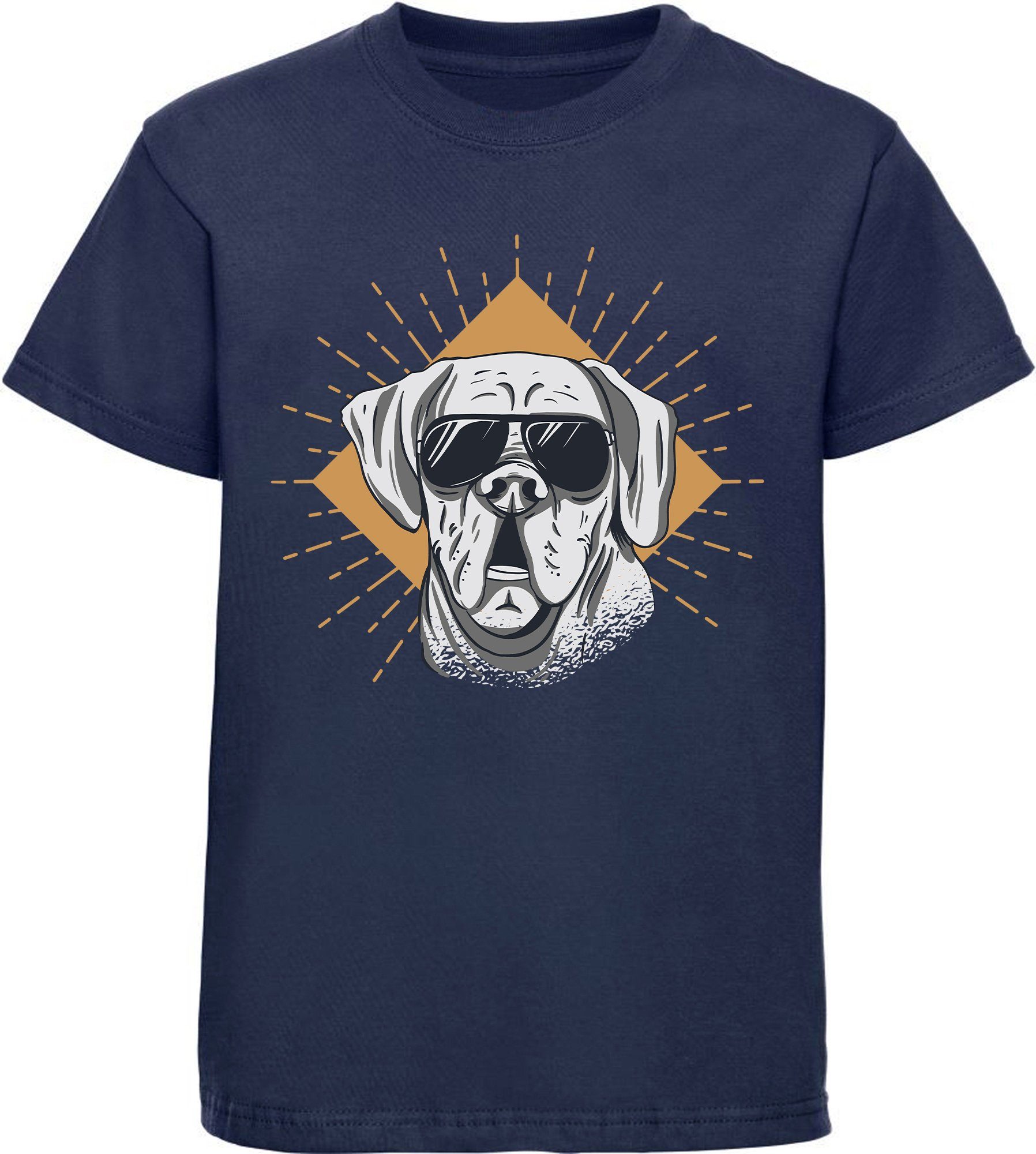 mit i224 Cooler T-Shirt blau Sonnenbrille - mit Hunde Print-Shirt MyDesign24 Kinder Aufdruck, Baumwollshirt navy Hund bedrucktes