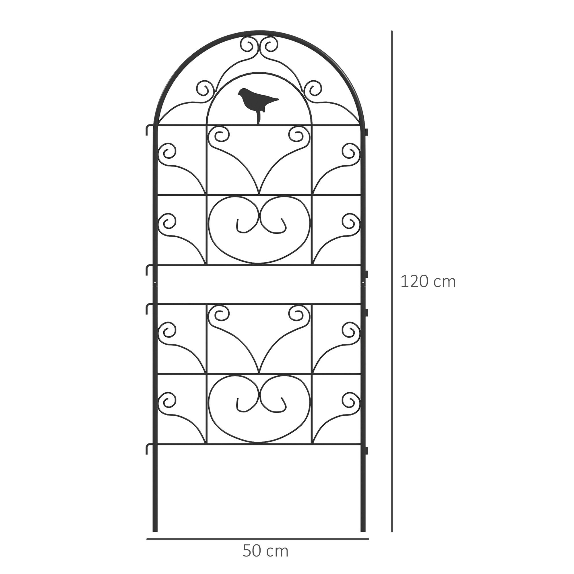 Outsunny Rankhilfe 2er Set, rostfrei, mit Vogeldesign, 50x120 cm Spalier für Zimmerpflanzen, 2 St., Rankgitter Metall, für Tomaten Blumen Kletterpflanzen Schwarz