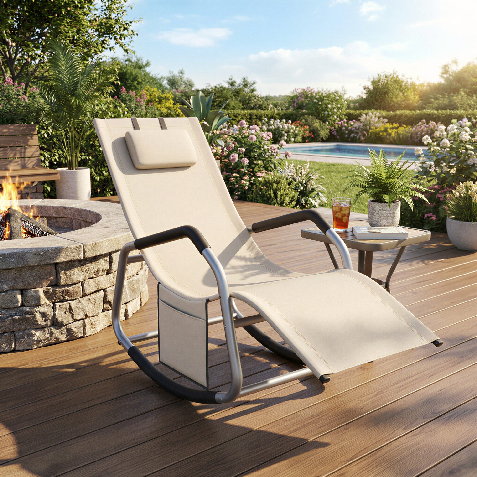 SONGMICS Gartenliege, 1 St., Schaukelstuhl Umkippschutz Seitentasche