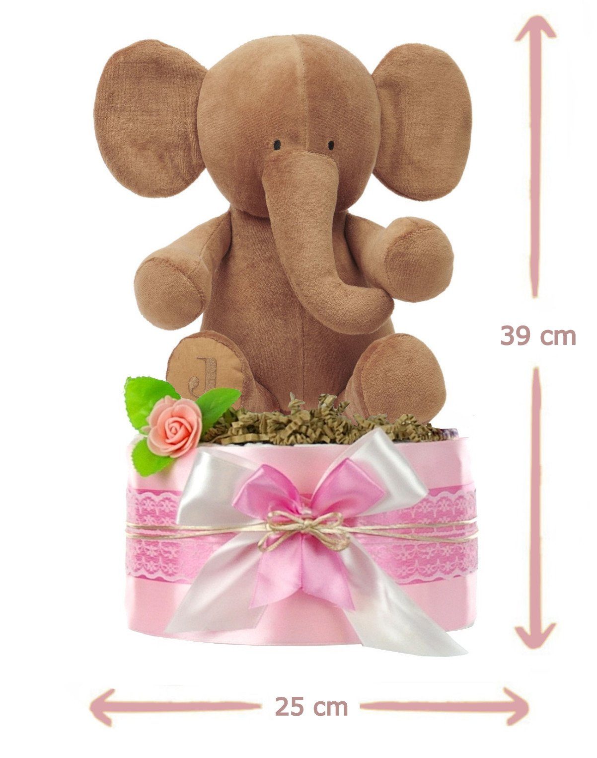 dubistda-WINDELTORTEN- Neugeborenen-Geschenkset Windeltorte Mädchen LITTLE PEANUT + kuscheliger Elefant, Babyparty