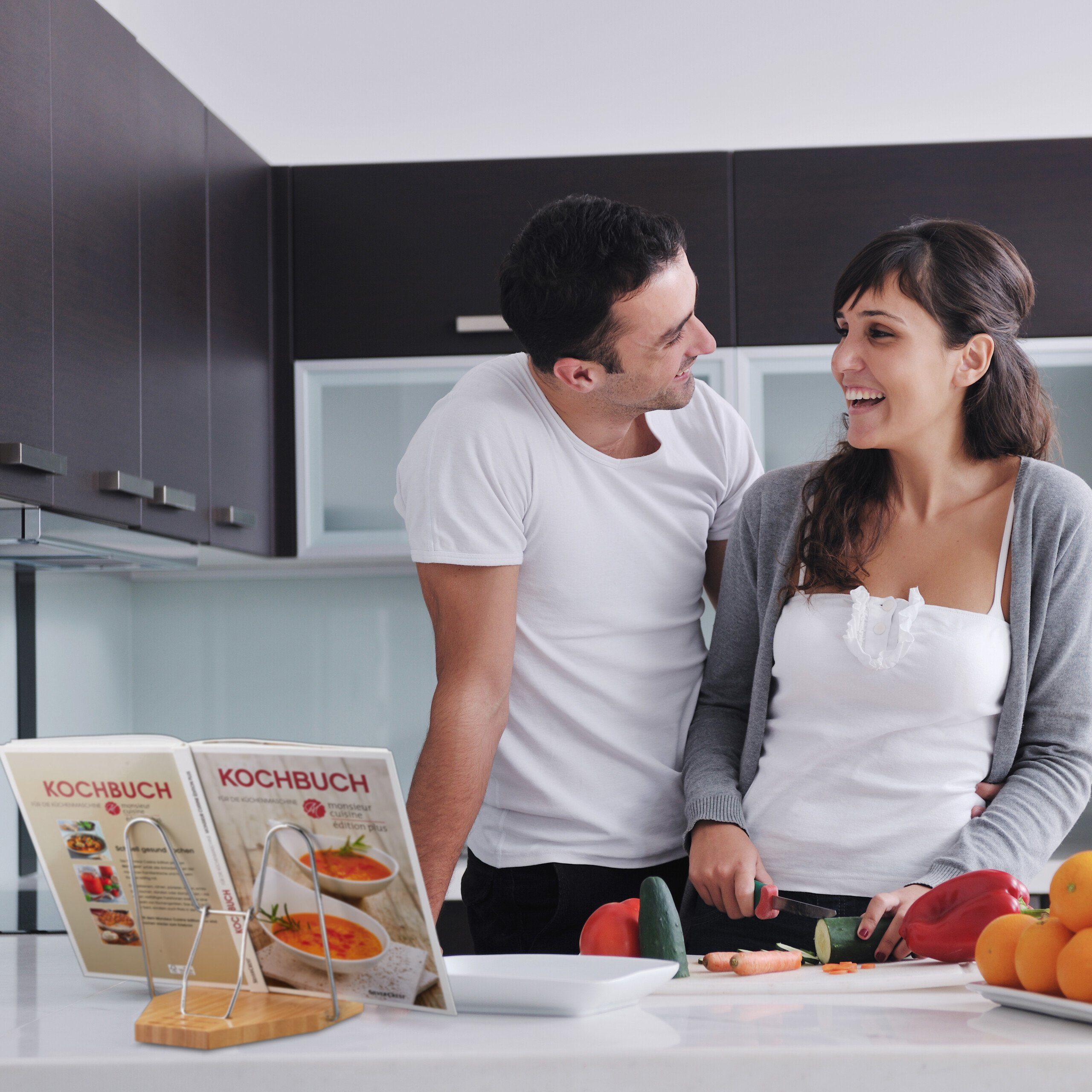 relaxdays Kochbuchhalter Leseständer aus Bambus