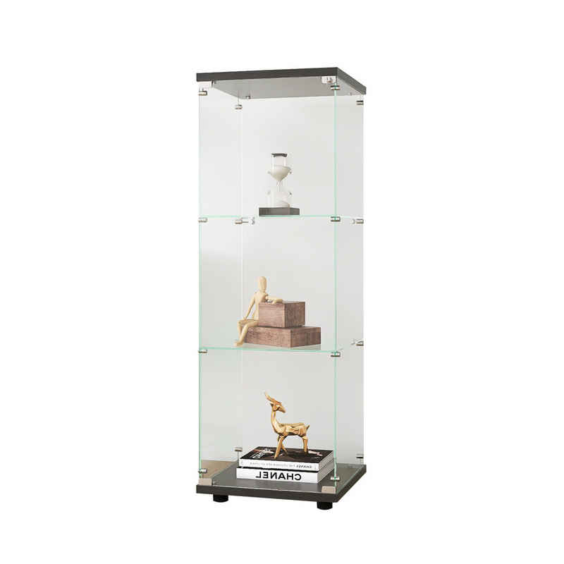 FUROKOY Standvitrine vertikale Glasvitrine, stabil, Vielseitig, Transparent dreischichtig Glas eintürig, modernen Stil Geräumiger Innenraum für Sammlungsgegenstände