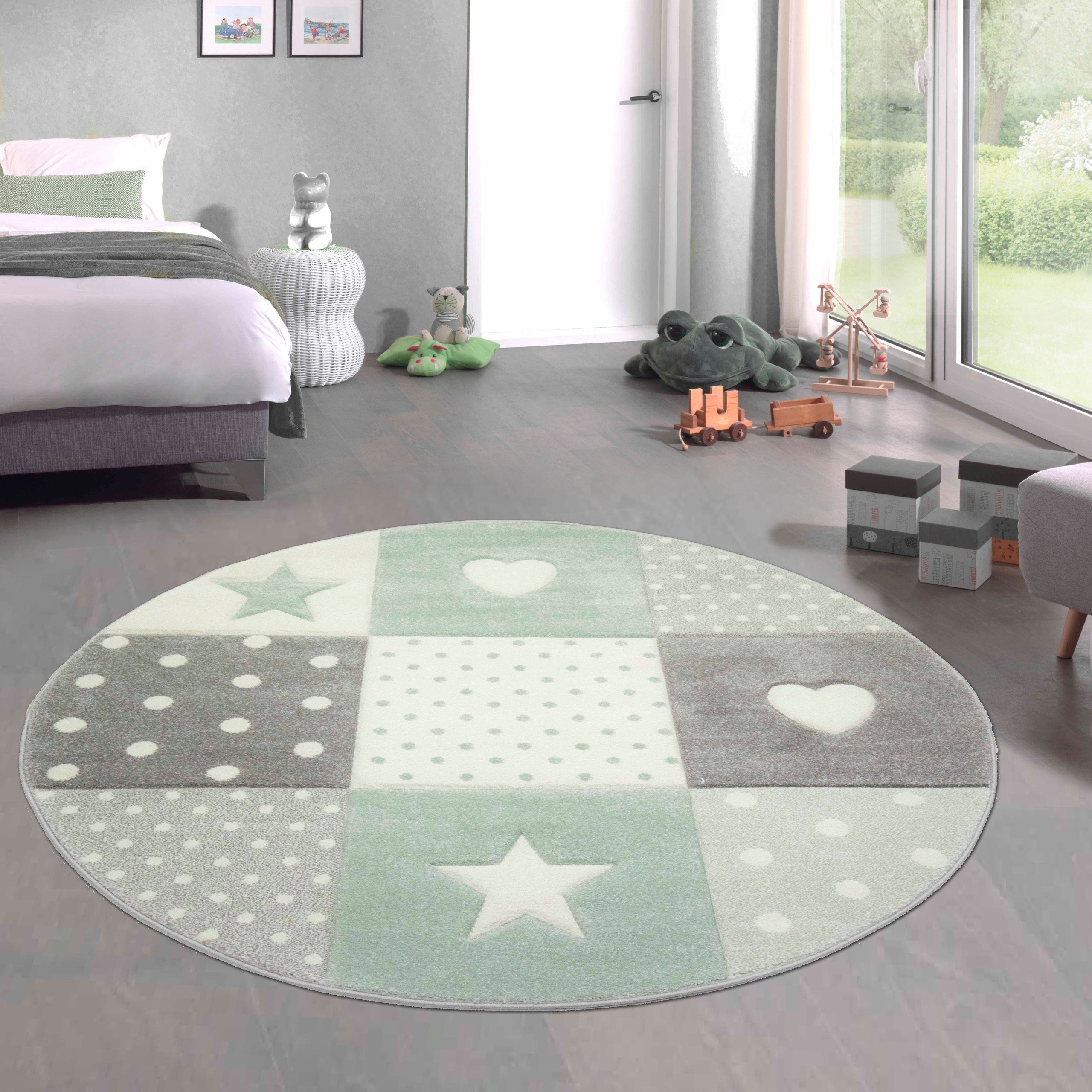 Carpetia Kinderteppich Verspieltes Motivdesign, rund, Höhe: 13 mm, pflegeleicht, strapazierfähig, handgearbeiteter Konturenschnitt