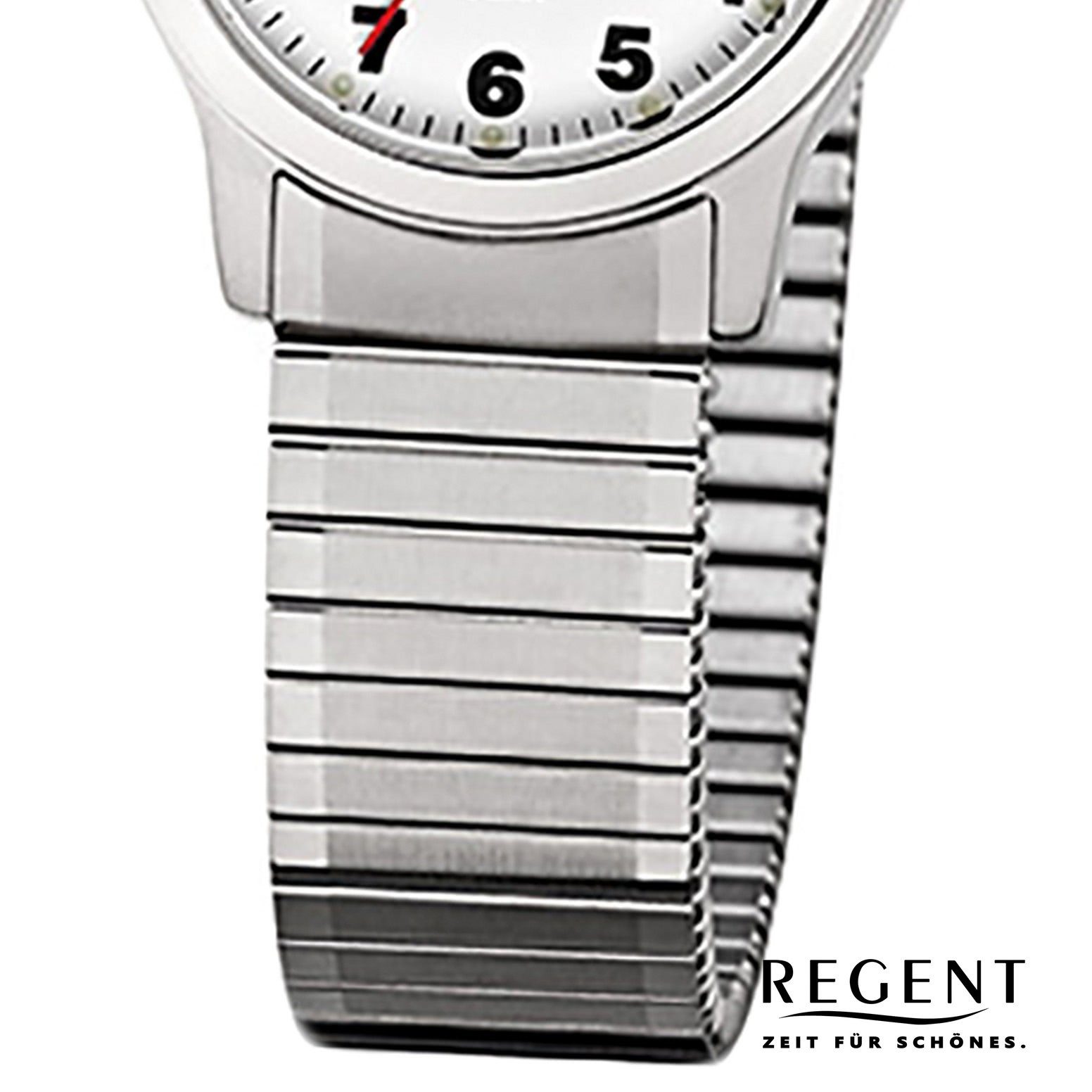 Quarzuhr Damen-Armbanduhr Edelstahlarmband Analog klein silber F-898, (ca. 28mm), Regent Regent Armbanduhr Damen rund,