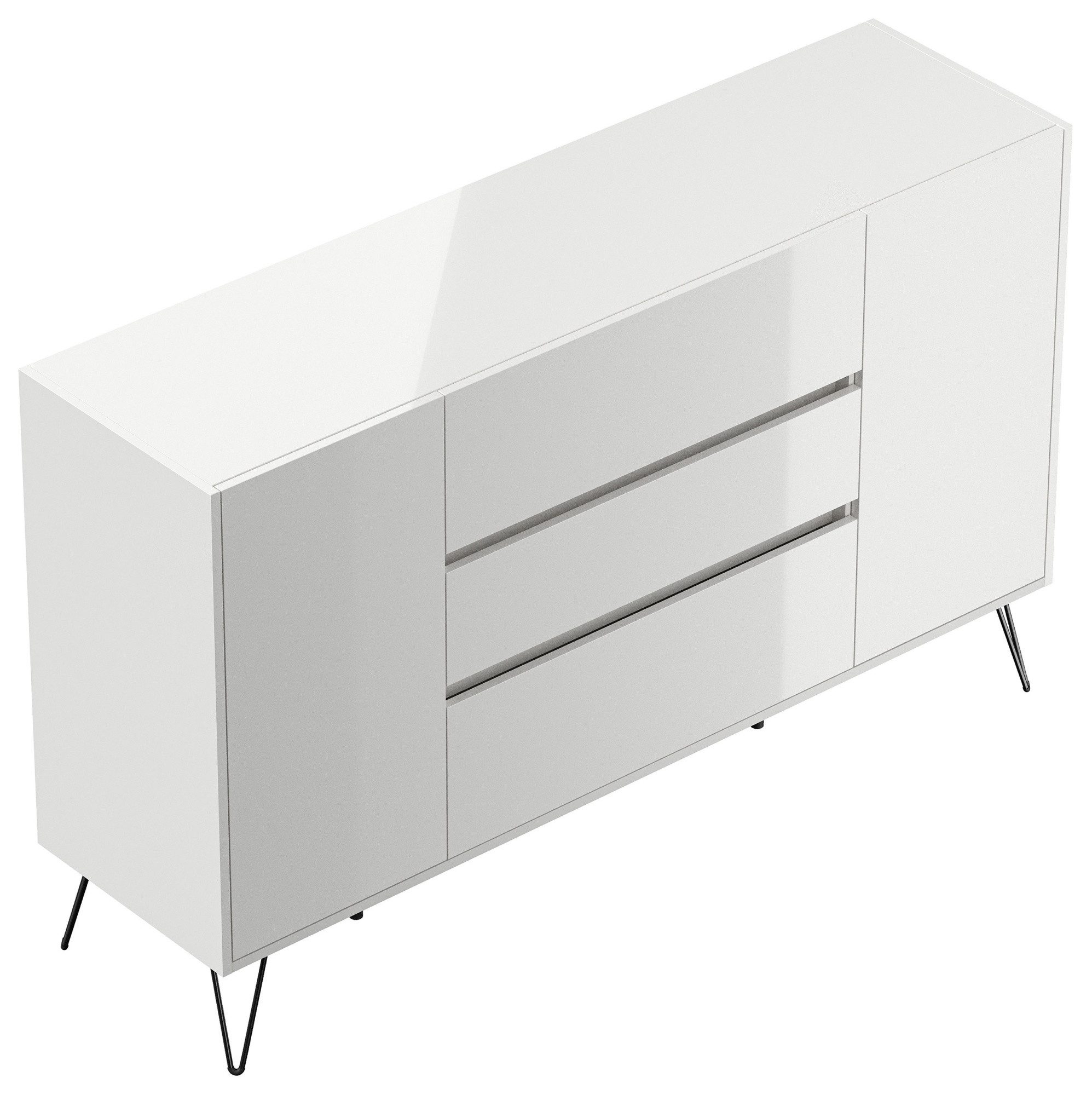 Magnolia Home Kommode Sideboard Yako XL 155cm 3 SoftClose 2 Türen Weiß hochglanz