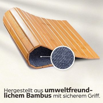 Praknu Tablett Flexibles Sofatablett für Armlehnen - Mit Anti-Rutsch-Unterlage, nachhaltiger, ökologischer FSC Bambus, Couch Ablage - FSC-zertifizierter Bambus - Leicht zu reinigen