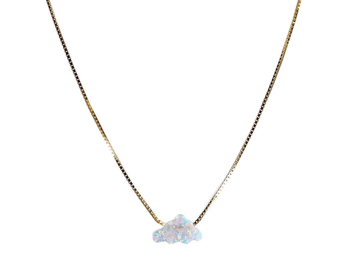 Edellis Charm-Kette Vergoldete, rhodinierte Box Silberhalskette mit Wolke Opal Anhänger