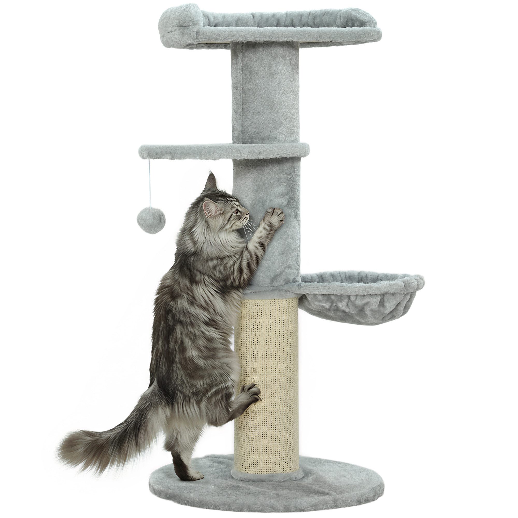 PawHut Kratzbaum mit Hängematte, Spielbällen, Geeignet für Katzen bis 6 kg, Hellgrau