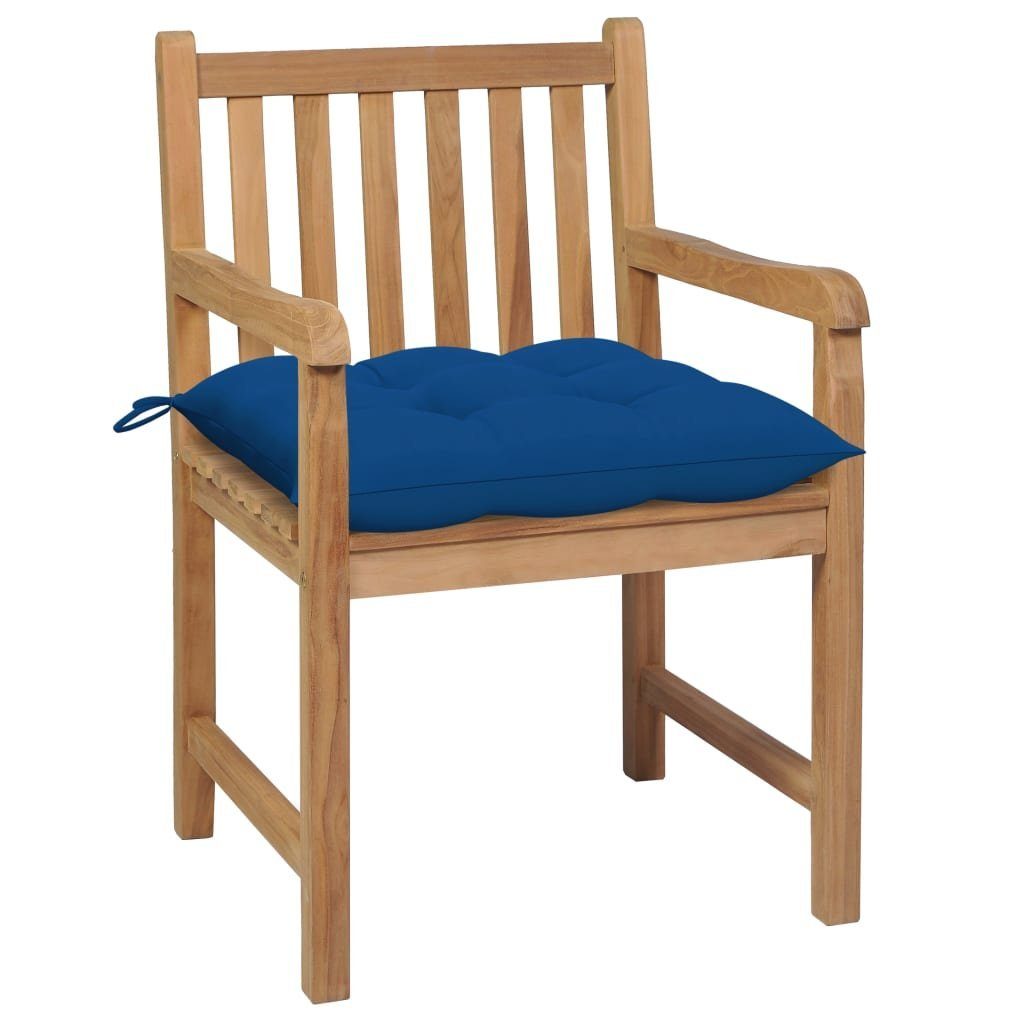 Gartenstühle Stk Kissen vidaXL mit Teak 2 Blauen Gartenstuhl Holz Massivholz