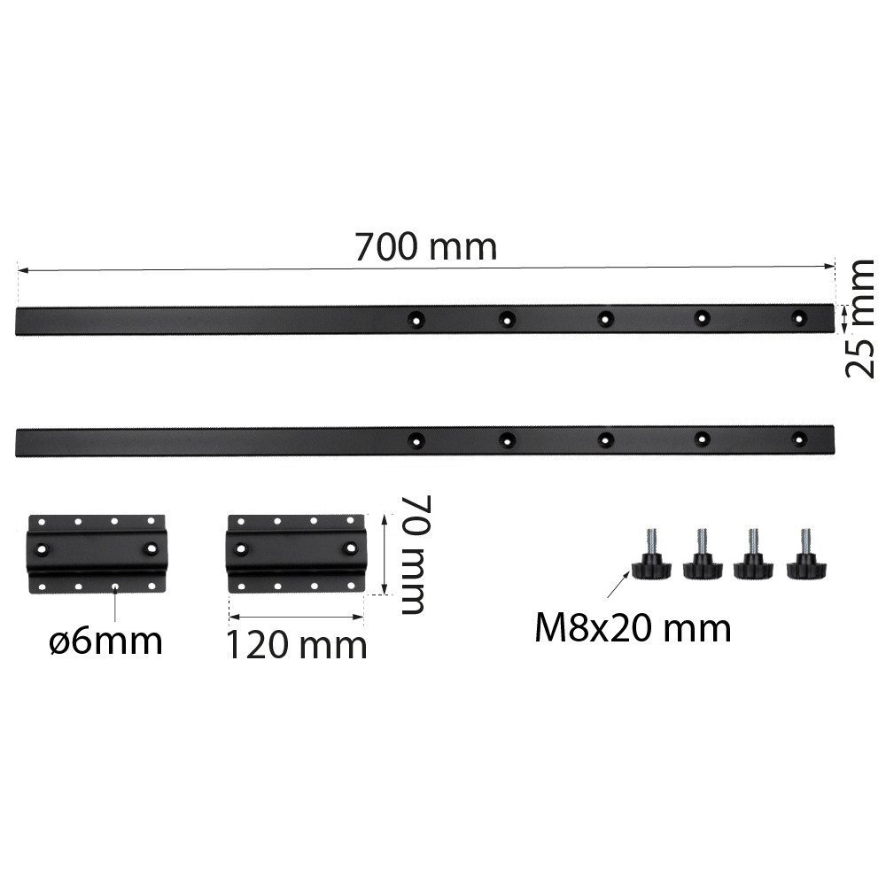 Prima-Online Möbelbeschlag Tischverlängerung Metall 2er Set Ansteckbeschlag 70 cm, schwarz