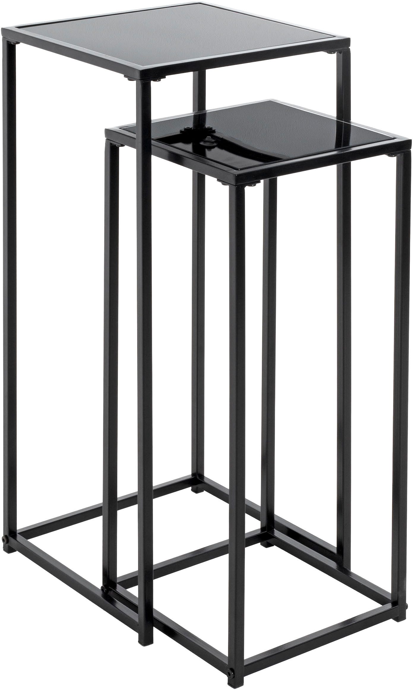 HAKU Blumentisch Blumenpodest, Blumenständer, Pflanzsäule (Set, 2-St., 2er Set), quadratisch - aus Metall Schwarz B/T/H 25/25/60 und 30/30/70 cm