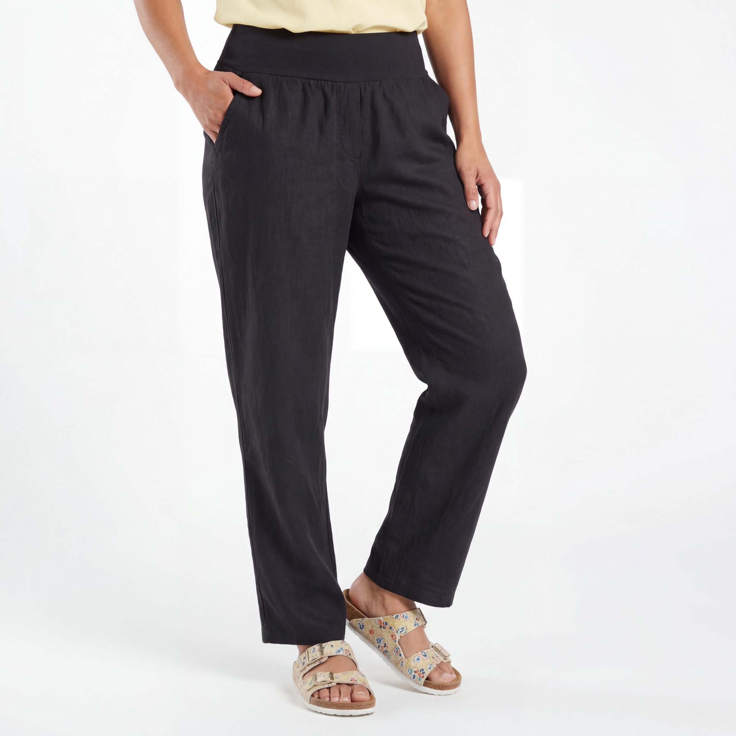 OriginalYou Leinenhose Sommerhose Damen Leinen Schlupfhose mit Elastikbund Straight Leg Stil Erhältlich von 36 bis 44, 100% Leinen, weicher Komfortbund