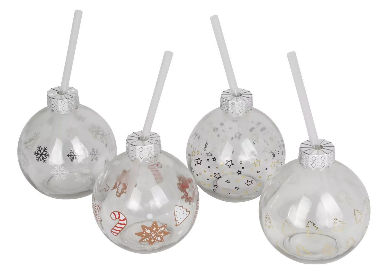 BURI Glas BURI Trinkglas Christbaumkugel 400ml Strohhalm Weihnachten Winter, Glas