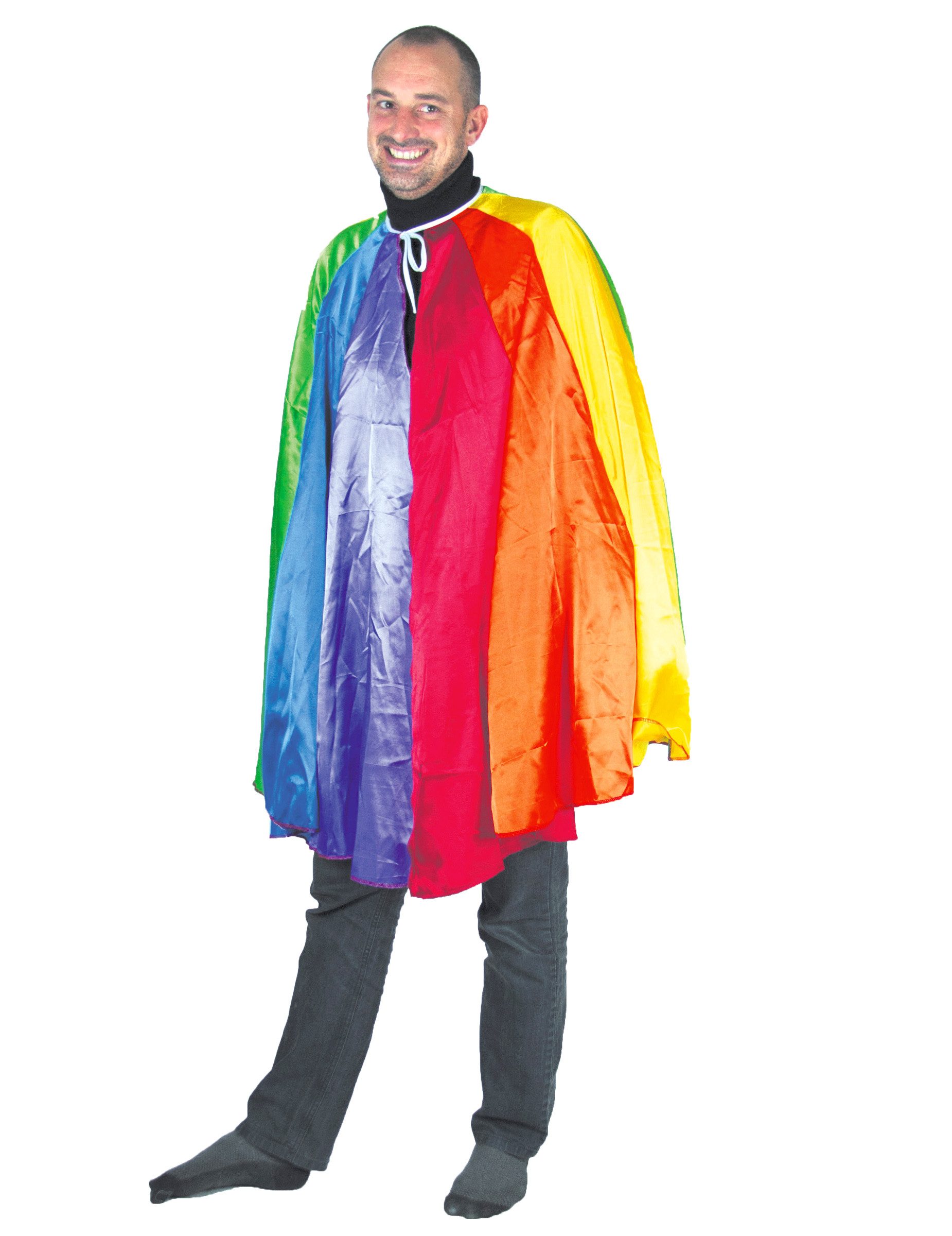 Kostüm Regebogen-Cape für Erwachsene mittellang bunt