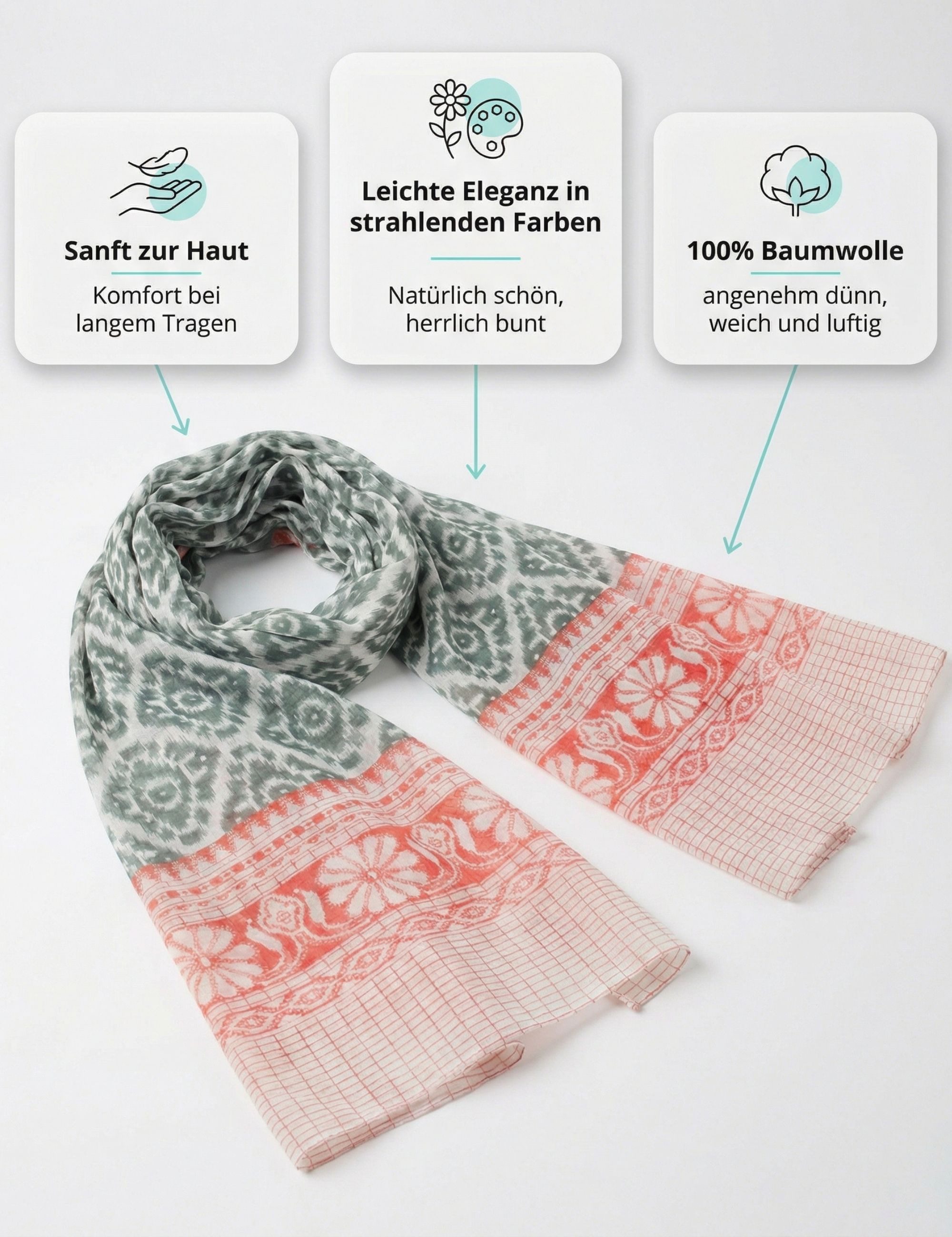 Sunsa Modeschal Sommer/ Frühling Schal Tuch Baumwolle Halstuch, gemustert