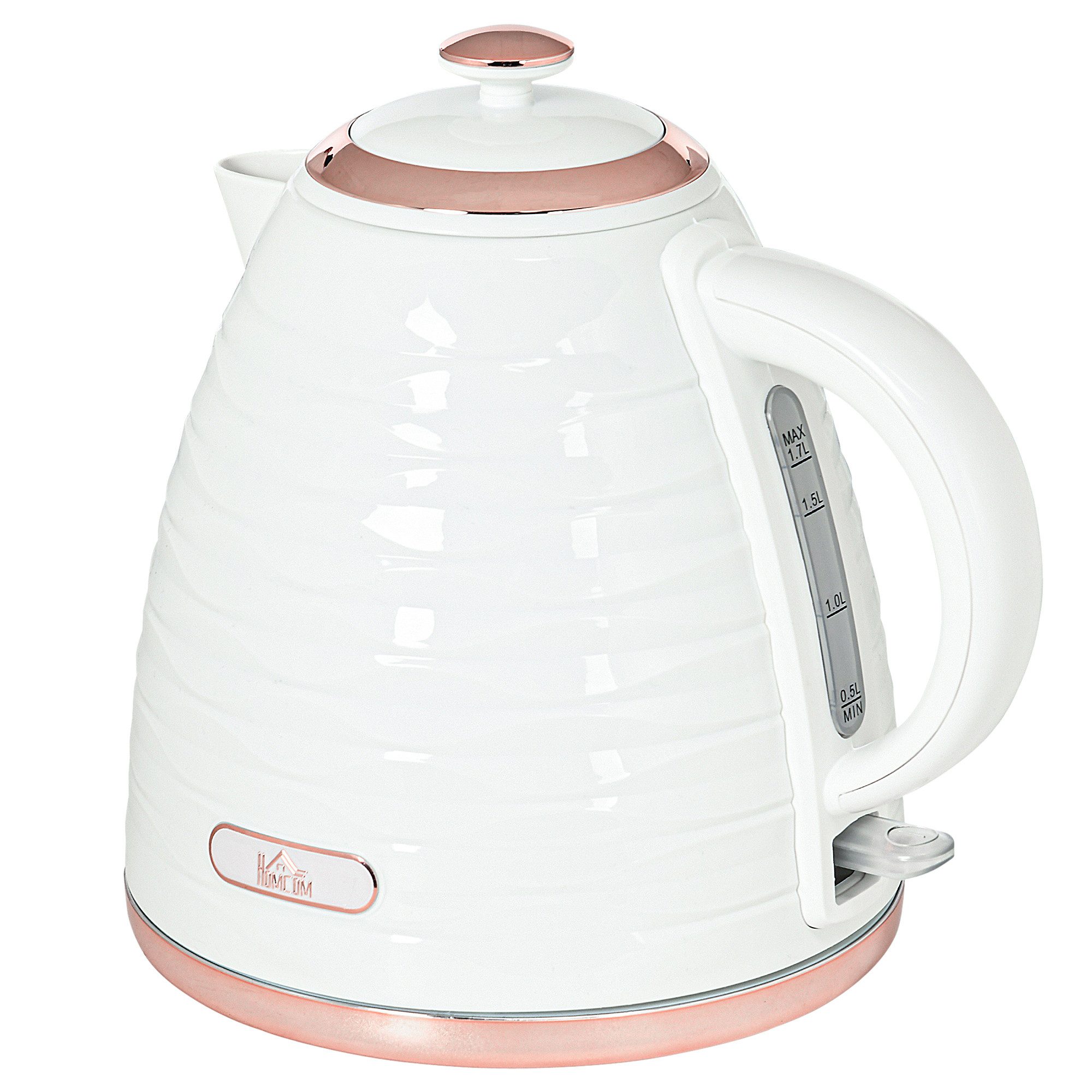 HOMCOM Wasserkocher Schnellkochfunktion, BPA-frei, Wasserkocher, 360° Drehbasis, 1.7 l, 2200 W, Kalkfilter, automatische Abschaltung, Trockenlaufschutz