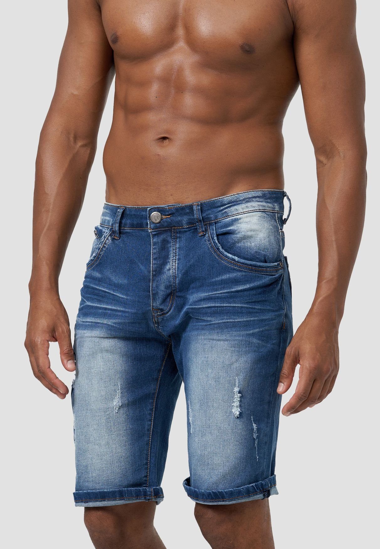 Capri LEO in Blau 3646 GUTTI 3/4 Jeansshorts (1-tlg) Denim Hose Pants Sommer Jeans Bermuda Kurze Shorts