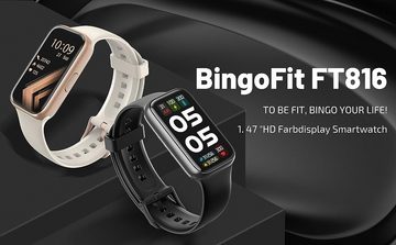 BingoFit Smartwatch (1,47 Zoll, Android iOS), Fitness Armband Uhr Pulsuhr SpO2 1,47 Zoll HD Farbdisplay 25 Sportmodi