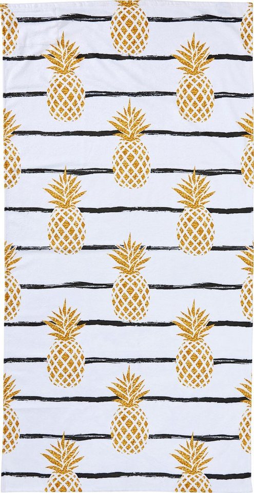 done.® Strandtuch Pineapple, Hamam Frottier (1-St), mit Ananas Motiv, eingenähte  Reisverschluss-Tasche für Wertgegenstände